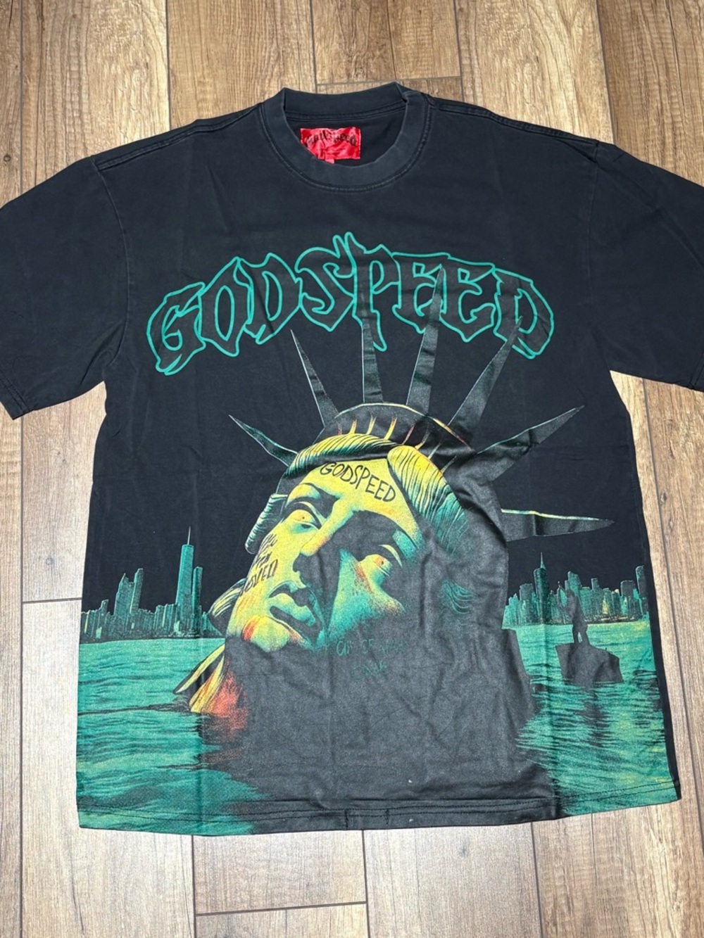Godspeed Statue of Liberty Black/Green Short Sleeve Tee Shirt Mens Large